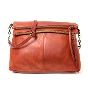Margot BROWN GENUINE LEATHER ZIP POCKETS SHOULDER BAG XBODY MESSENGER HANDBAG